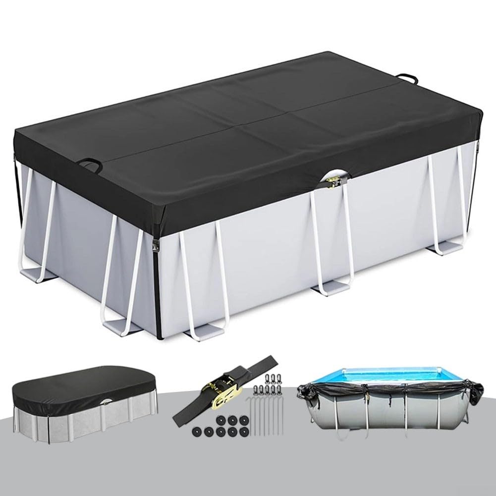 Resistente copertura rettangolare per piscina, realizzata in tessuto Oxford 210D con coulisse per protezione per tutte le stagioni (1,5 x 2,4 m)