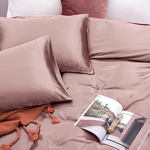 Vonty Satin Sheets Queen Size Silky Soft Satin Bed Sheets Pink Champagne Satin Sheet Set, 1 Deep Pocket Fitted Sheet + 1 Flat Sheet + 2 Pillowcases #TOP4