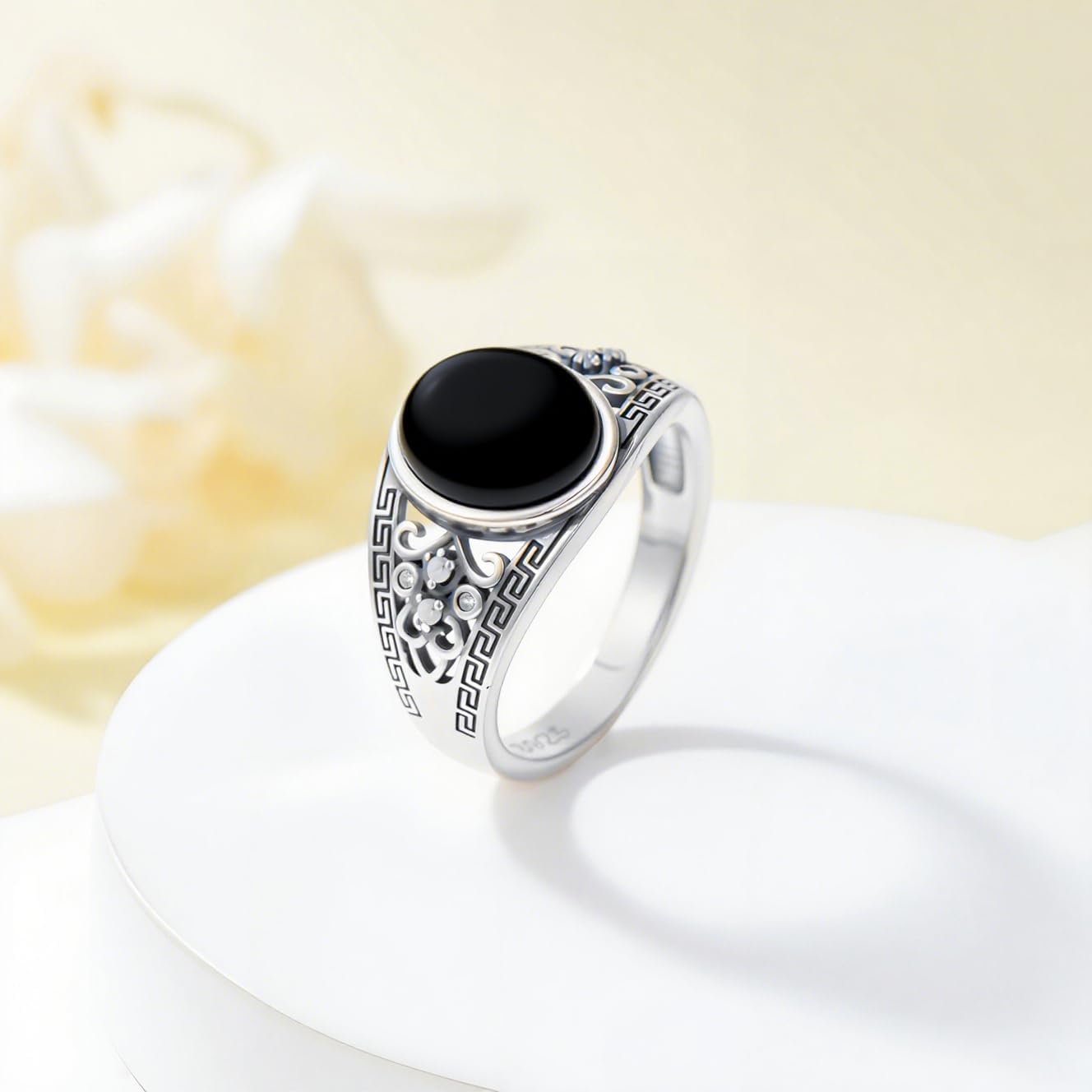 Vintage Black Onyx Ring 925 Sterling Silver 10 MM Oval Cut Black Onyx Retro Ring for Women Size 4-12 - Image 3