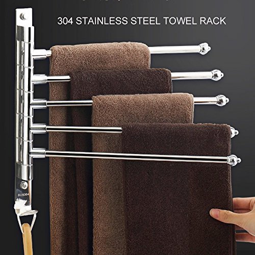 Mocofo Swivel Towel Bar Sus304 Bathtowel Rack Towel Holder Rv Swing Out Stainless Steel Bathroom Hand 5 Bars Folding Arm Hanger Wall Mount Polished Finish #TOP4