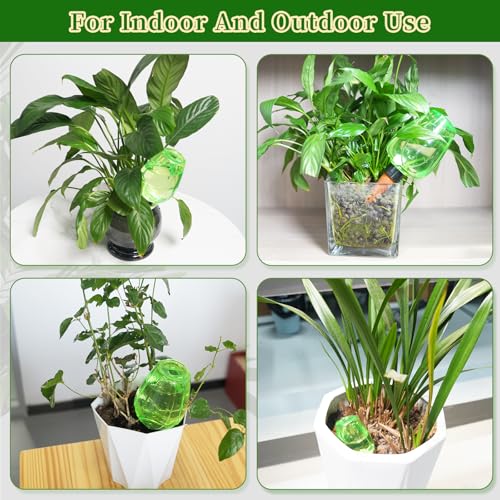 GEWOSI 6pcs Plant Self Watering Globes, Plastic Water Bulbs Top Fill, 12.3 oz Plant Watering Devices System Slow Release Terracotta, Water Spikes Stakes for Indoor (Green-6pack)