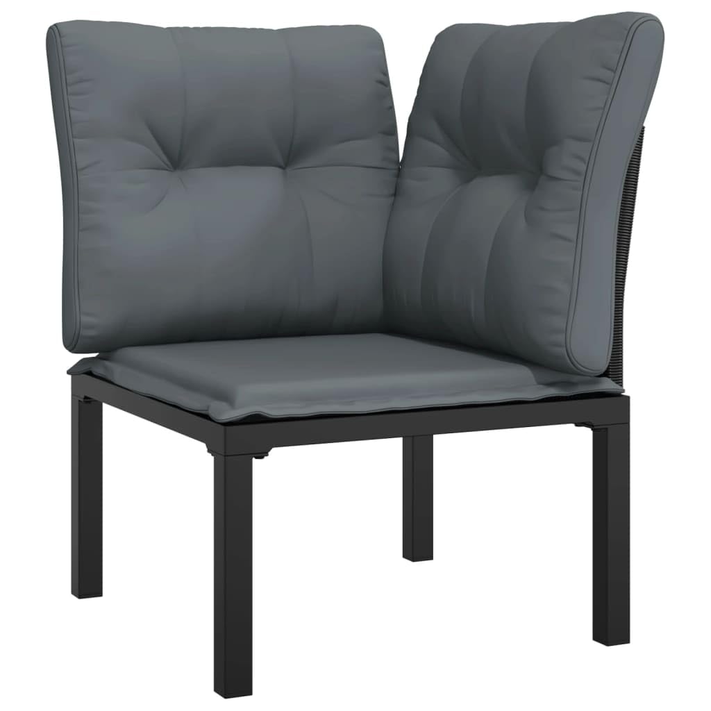 Fengshui Set di 6 mobili da giardino in polyrattan nero e grigio | Design modulare, telaio in acciaio verniciato a polvere, cuscino imbottito spesso, tavolino da caffè