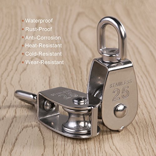 Ueetek 43483-43697 2Pcs 25Mm Single Pulley Block In 304 Stainless Steel M25 Pulley Roller Loading 400Kg thumb #2