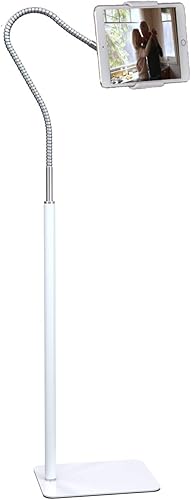 Creatop - Soporte de piso para tablet con cuello de cisne flexible y base de aluminio estable para teléfonos inteligentes y tabletas de 35 a 106