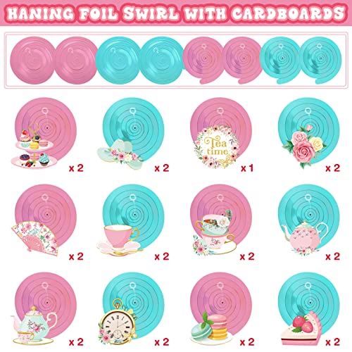 Image of Faccito 53 Pcs Tea Party Decorations Birthday Supplies - Floral Tea Party Birthday Decor Hanging Paper Swirls with Teacup Partea Time Ceiling Decoration for Spring Women Adults Bridal Wedding Favors
