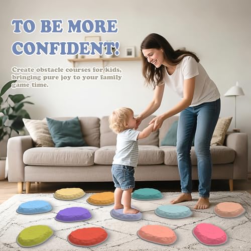 Stepping Stones for Kids, 12 PCS Balance Stepping Stones for Toddlers, Non-Slip Obstacle Course Sensory Toys Indoor Outdoor, Balance River Toys for Birthday, Children's Day and Christmas Gift - Thumbnail 7