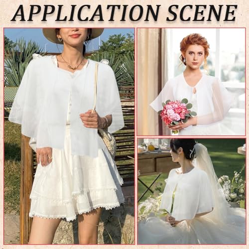 White Chiffon Shawl Wrap Summer Soft Capelet Wedding Bridal Accessory Shoulder Cover Up Bolero Flapper Shawls Shrug Cape Elegant Scarves for Women Evening Formal Dress Bridesmaid Dressy4