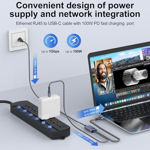 Câble USB C à Ethernet premium en nylon de 3M doté d'une alimentation stable 100W - 3