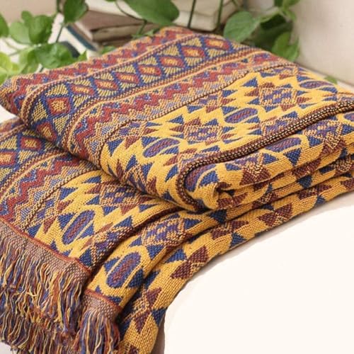 VANJOROY Bohemian Sofa Throw Blanket with Tassels, 100% Handwoven Cotton Knitted Decorative 90x90cm Small Armchair Throw for Seater Settees Couch and Bed