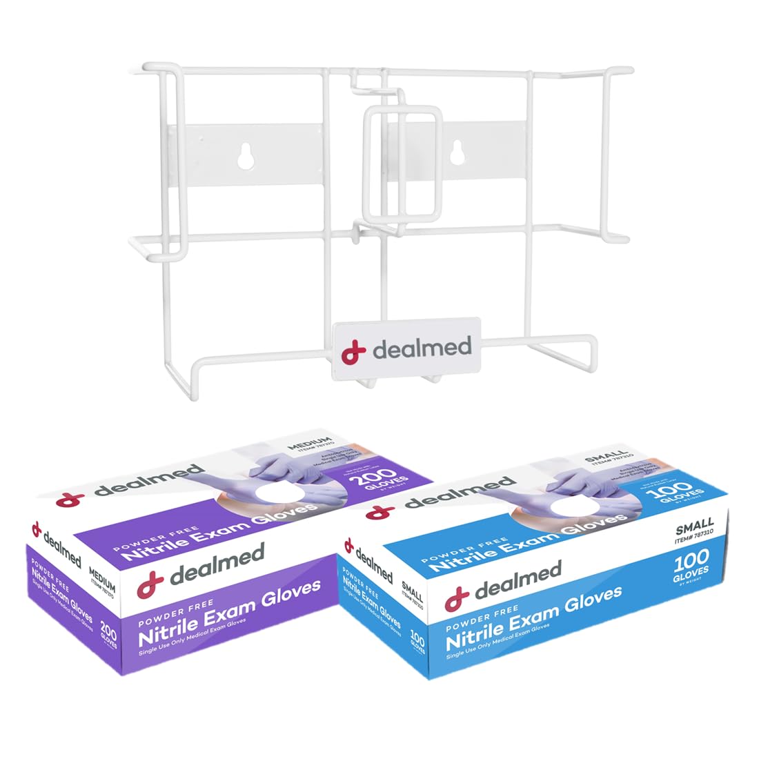 Dealmed Soporte doble para guantera, dispensador de guantes de acero recubierto para montaje en pared o encimera, horizontal, blanco (paquete de 1)