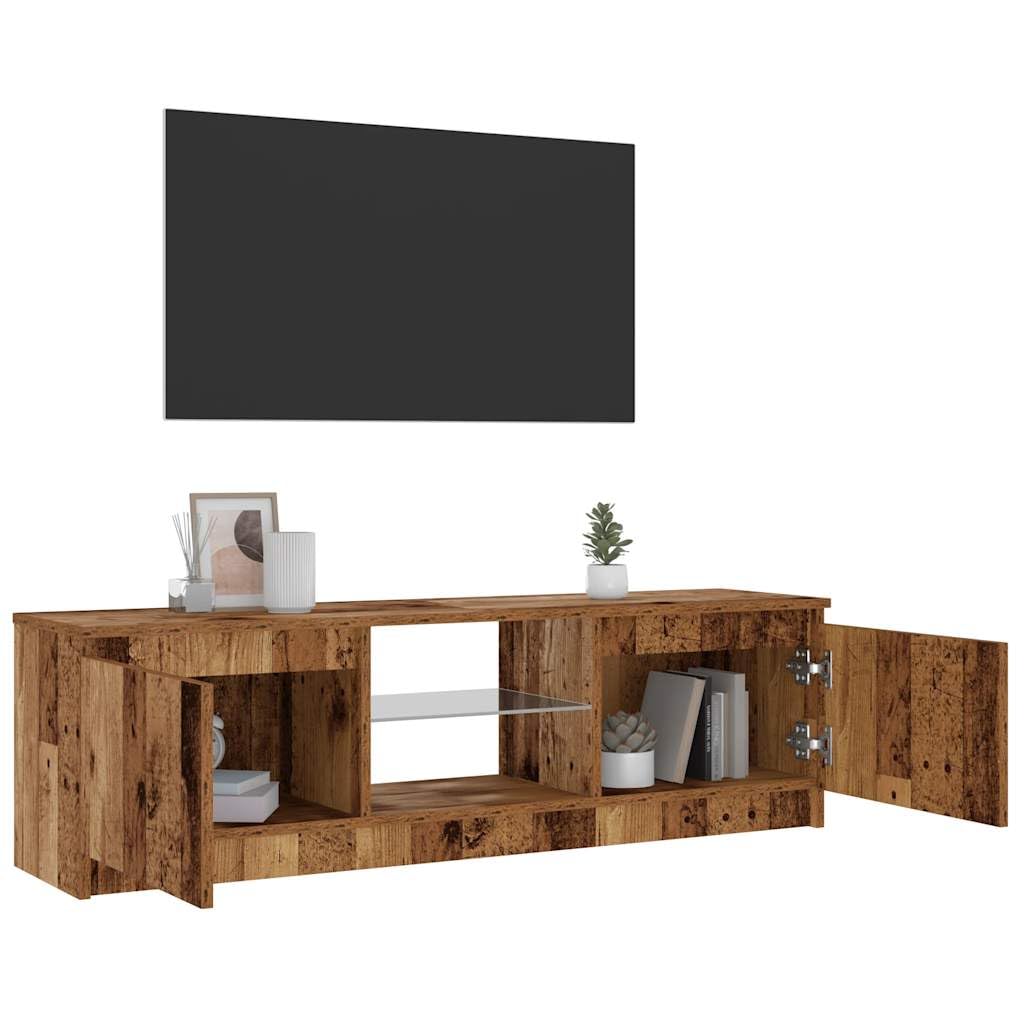 Szafka TV z diodami LED, wygląd starego drewna, 120 x 30 x 36 cm, wytrzymała uniwersalna podstawka pod telewizor do salonu, konsola medialna z oświetleniem RGB, uniwersalny stojak na telewizor