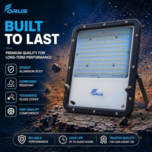 Image of Forus 200W LED Flood Light - 4 Yr Warranty, IP67 Waterproof Outdoor LED Lights, High Mast Light, Halogen Floodlight for Factory, Garage, Parking, Field, Garden, Shop, Warehouse, Tent, Yellow - 1Pc