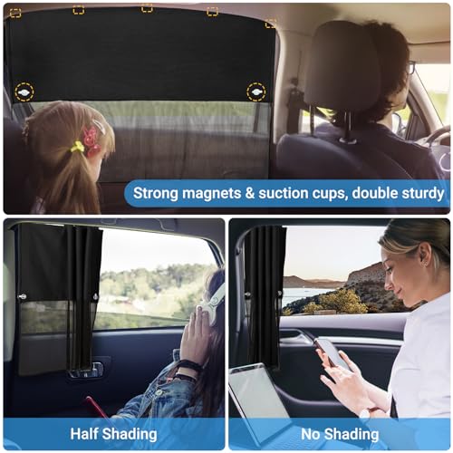 Diza100 SS-FGR Car Window Shade For Baby, 2 Pack Half Blackout & Half See-Through Magnetic Car Sun Shades thumb #4