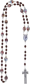 Stations of the Cross Chaplet | 14 Full Color Station Medals and Silver Tone Crucifix | Lenten Devotional | Includes Prayer Instructions and Case | Great Catholic Gift (Brown - Wood)