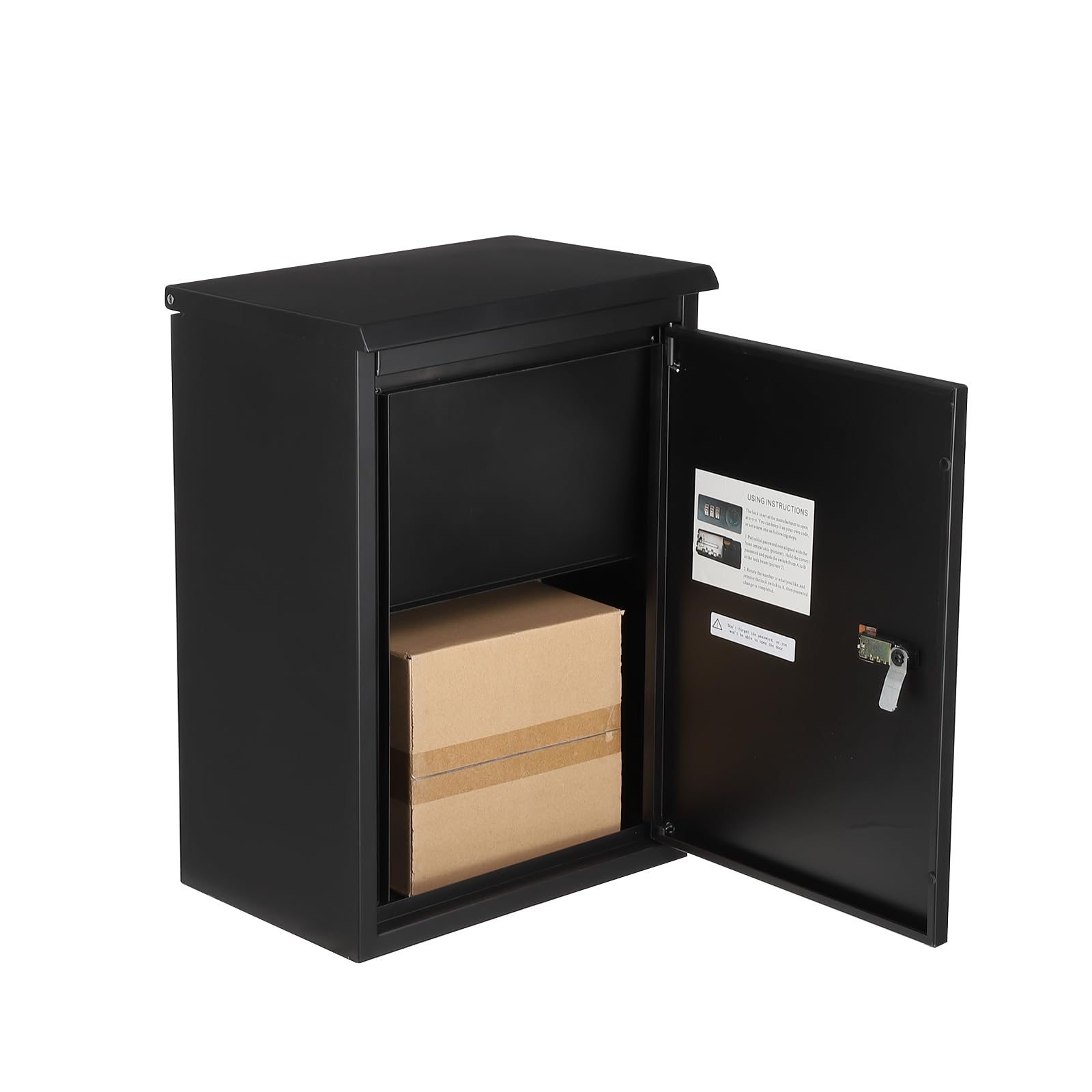 Garvee Boîte à Colis fresquee sécurisée – Acier galvanisé Noir, étanche – Serrure à Combinaison, Ouverture supérieure – Capacité 1,9 pi³ – pour entrée ou Porche – 39x26x53cm, fresque 1 Niveau, Noir
