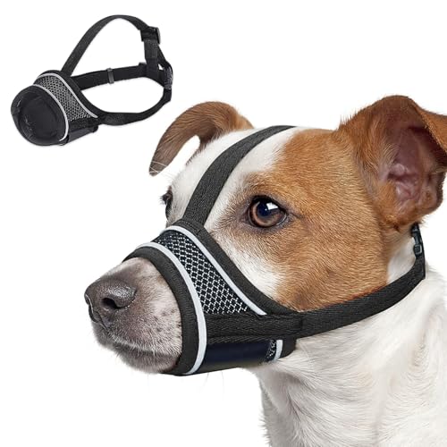 Azul para cão pequeno, açaime anti latidos para cães, açaime ajustável para cão, açaime refletor de malha respirável, açaime macio para cães pequenos (preto, S)