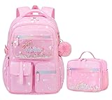 Poznjo 2PCS Set Backpack for Girls Korean Style Elementary School Backpacks with Lunch Bag For Girls - Korean Fashion Bookbag - Pink
