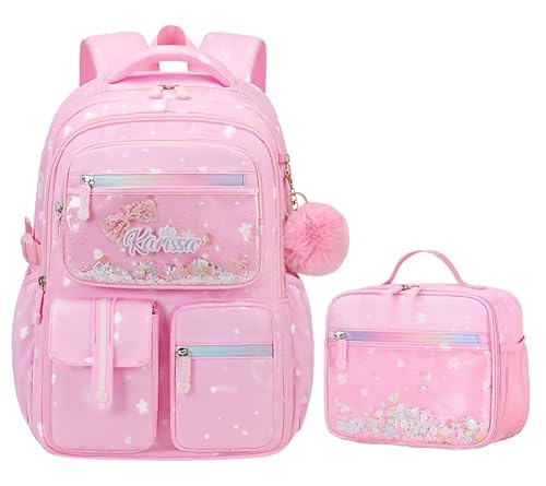 Poznjo 2PCS Set Backpack for Girls Korean Style Elementary School Backpacks with Lunch Bag For Girls - Korean Fashion Bookbag - Pink