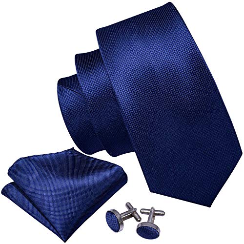 Image of Barry.Wang Plain Men Silk Ties Extra Long Satin Necktie for Wedding Business Handkerchief Cufflinks Set Solid Colors
