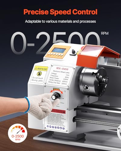 VEVOR Metalldrehmaschine 220x450 mm Tischdrehmaschine Automatischer Vorschub 2500 U/min Drehzahl 1250 W Bürstenloser Motor, mit Zubehör, Drehmaschine für die Bearbeitung von Präzisionsteilen