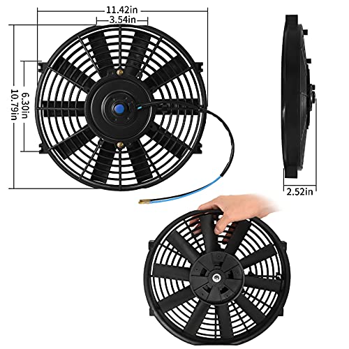 Muhize Radiator Cooling Fans - Universal High Performance 10" Electric Fan, Push/Pull Electric Radiator Cooling Assembly Reversible 12V 80W With Mount Kit (Pack Of 2) #TOP2