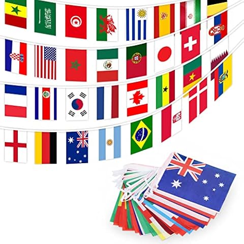 2022 World Cup Bunting Flags 10M World Cup Bunting Party Pack 32 Football Team Fabric Bunting Decoration for Football Fans Outdoor Indoor(14x21cm) Cover