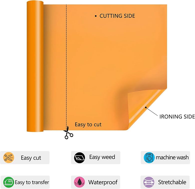Image of RENLITONG Light Orange Iron on Vinyl - 12Inch by 5ft Roll HTV Heat Transfer Vinyl for T-Shirt HTV Rolls for All Cutter Machine - Easy to Cut & Weed for Heat Transfer Design