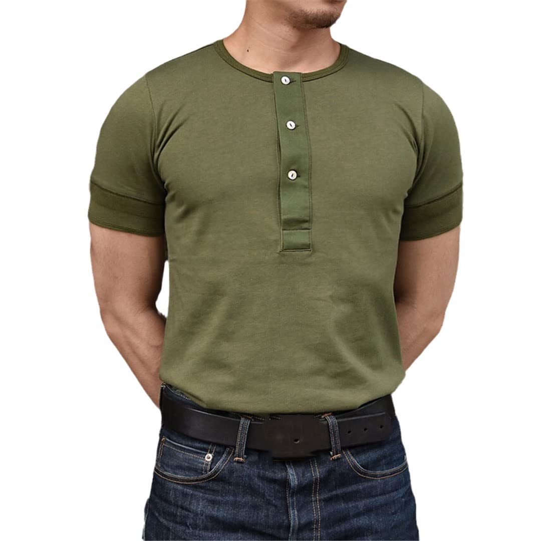 Maglietta da uomo con colletto Henley a maniche corte T-shirt a coste Casual Top, Come da immagine1, L