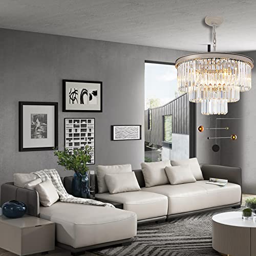 Meelighting Crystal Nickel Modern Chandeliers Lights Vintage Pendant Ceiling Light Traditional Chandelier Lighting Fixture 3-Tier 8Lights For Dining Room Living Room Kitchen Island Bedroom W20 #TOP4