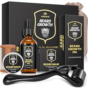 Beard Growth Kit – Beard Kit for Men, Beard Growth Oil (2oz), Beard Balm, Beard Comb, Massager for Spot/Patchy Beard – Christmas, Anniversary, Birthday Gifts for Men, Dad, Husband, Boyfriend