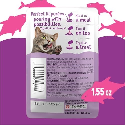 Friskies Purina Pureed Cat Food Topper,Lil’ Shakes with Scrumptious Salmon Lickable Cat Treats - 1.55 oz. Pouches,(Pack of 32) - image 7