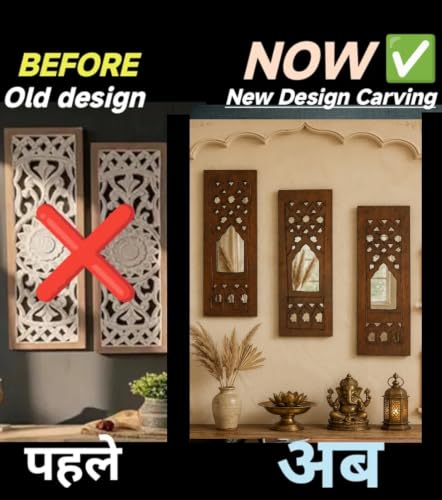 Image of DE KRAFTSMAN wall panels for living room CARVED JHAROKHA style 3 wall decor handcarved antique wall hanging showpieces
