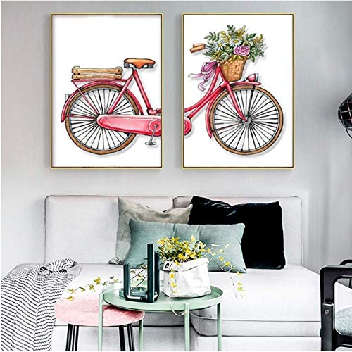 Peinture affiche fleurs vélo rétro impression toile déco chambre