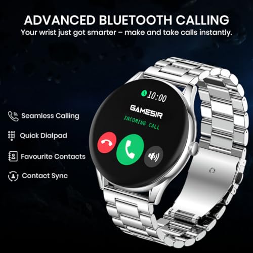 Image of GameSir Glavito Round Dial Smartwatch with 1.49 inch AMOLED Display, 100+ Sports Modes, IP67, Bluetooth Calling, Functional Crown Control, Health Tracking, 100+ Watch Faces for Men & Women (Metal Silver)