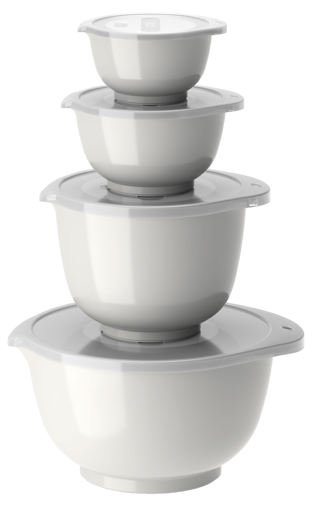 Rosti Margrethe Bowl Set, 8-Piece Mixing Bowl Set including 4 Bowls and 4 Lids, Durostima Plastic, 0.25L, 0.5L, 1.5L, 3L, White