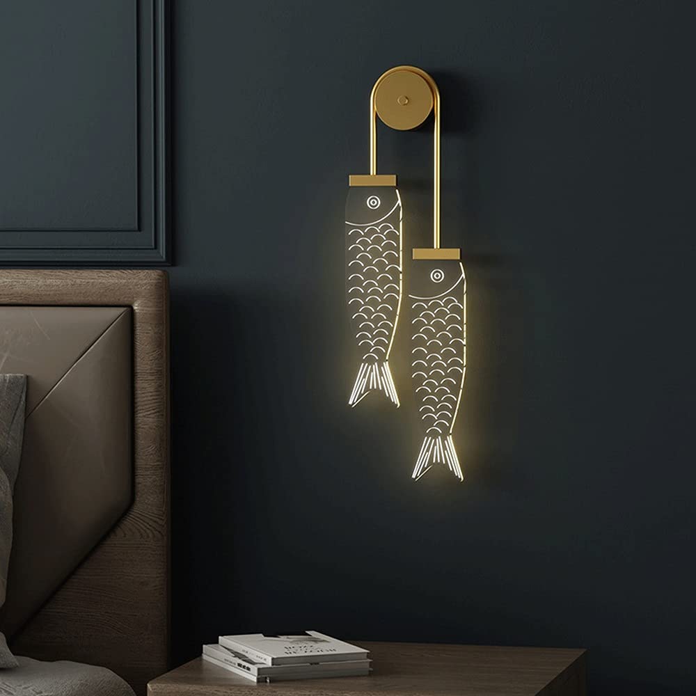 Lampa ścienna z podwójną głowicą typu ryba, ciepła akrylowa nowoczesna lampa ścienna LED, aluminiowy korpus, oświetlenie wnętrz do pokoju hotelowego, przedpokoju, salonu, balkonu