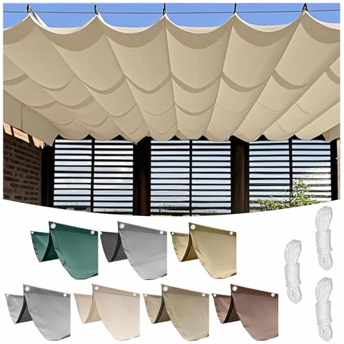 TAUIANE Voile D'Ombrage RéTractable OnduléE Auvent Pare Soleil en Polyester Toile Pergola Rectangulaire éTanche Protection Contre Vent pour ExtéRieur Jardin VéRanda...