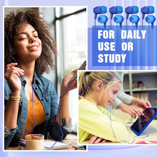 Image of Macarrie 200 Pack Earbuds Bulk Earphones 3.5 mm Classroom Headphones for Adult Assorted Colors Earbud Wired Earphone Without Mic for Adult Office Home Individually Bagged(Blue)