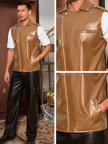 Image of Lars Amadeus Faux Leather Vest for Men's Motorcycle Biker Sleeveless Jacket Zipper Riding PU Vest