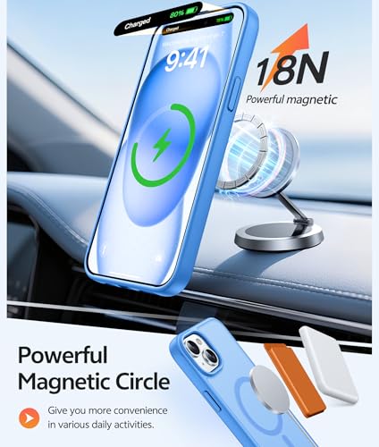 Image of FNTCASE for iPhone 15 Case: for iPhone 14 Case & iPhone 13 Case [Compatible with Magsafe] Translucent Matte Cases with [Screen Protector] Military Grade Shockproof Protective Phone Cover - Ice Blue
