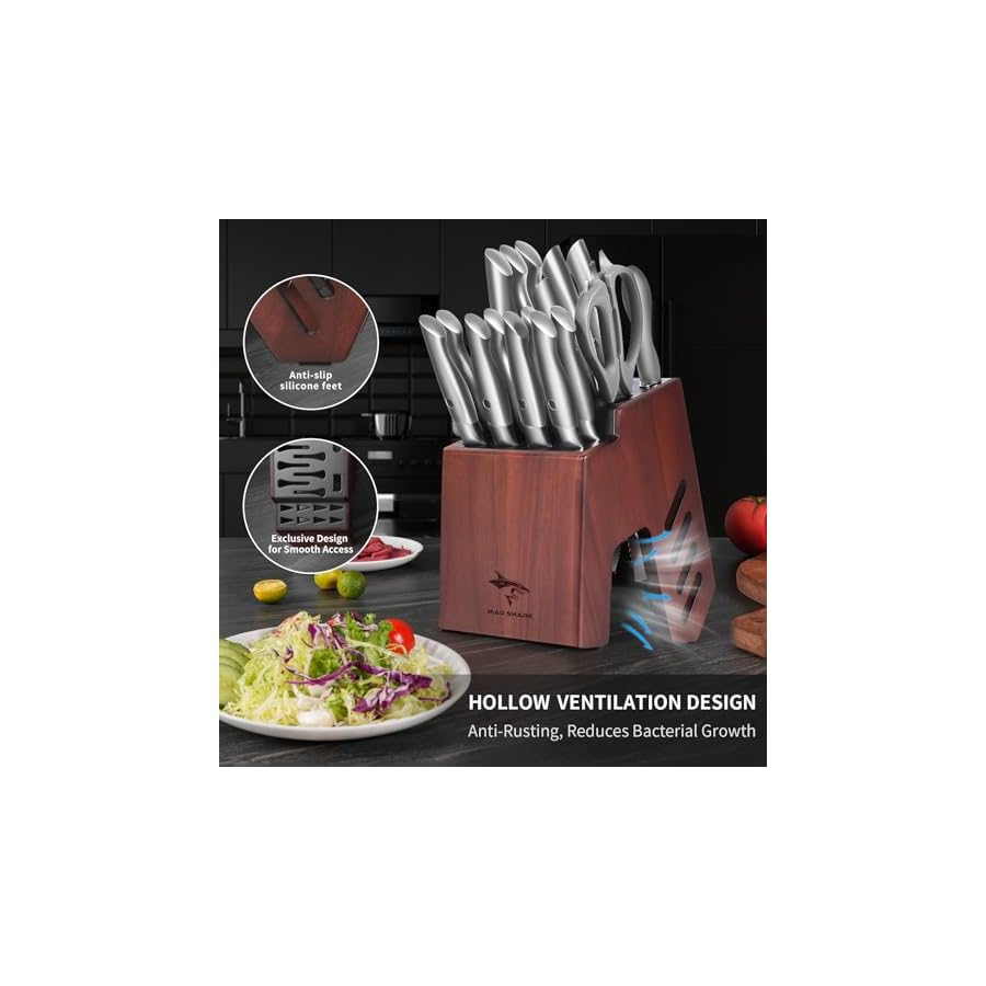 MAD-SHARK-Knife-Sets-for-Kitchen-with-Block-17-Pieces-Knife-Block-Set-Wooden-Block-German-Stainless-Steel-Chef-Knife-Set-with-Bread-Knife-and-Steak-Knives-Dishwasher-Safe-Sliver MAD SHARK Knife Sets for Kitchen with Block, 17 Pieces Knife Block Set, Wooden Block German Stainless Steel Chef Knife Set with Bread Knife and Steak Knives, Dishwasher Safe, Sliver