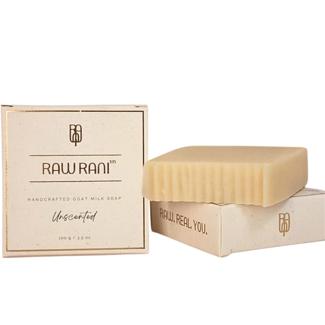 Raw Rani Unscented Goat Milk Soap for Intense Hydration | 100% Pure & Natural Grass-fed Goat Milk from the Himalayas | Rich, Creamy Lather | For Dry, Oily & Combination Skin | 100gm