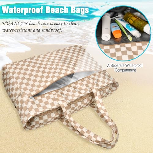 Image of HUANLANG Extra Large Beach Bag Waterproof Beach Totes Bags for Women Men,Pool Bag with Zipper Wet Pocket