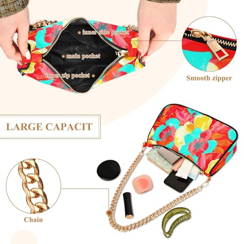 Watercolor Red Flowers Blue Party Dressy Purse Hobo Women Designer Handbags Painting Aesthetic Shoulder Bag Zipper Closure4