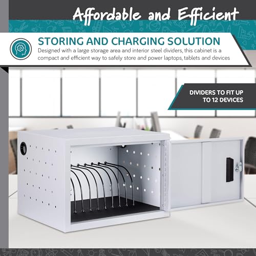 Learniture Structure Series 12-Device Charging Station for Laptops and Tablets, Wall-Mount Lockable Charging Cabinet for 12 Tablets/Chromebooks, Black