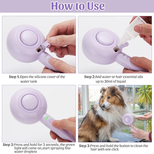 Image of Self-cleaning Cat Steam Brush, Rechargeable Anti-static Pet Steam Brush with 30ml Tank for Loose Hair Cat, Dog(Purple)