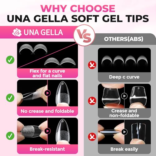 Image of UNA GELLA Medium Almond Gel Tips Nail Kit, Pre-Etched Nail Tips 120PCS
