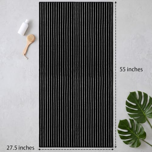 Image of Black Bath Towels Set of 2, Striped Towels for Bathroom, Beach & Shower