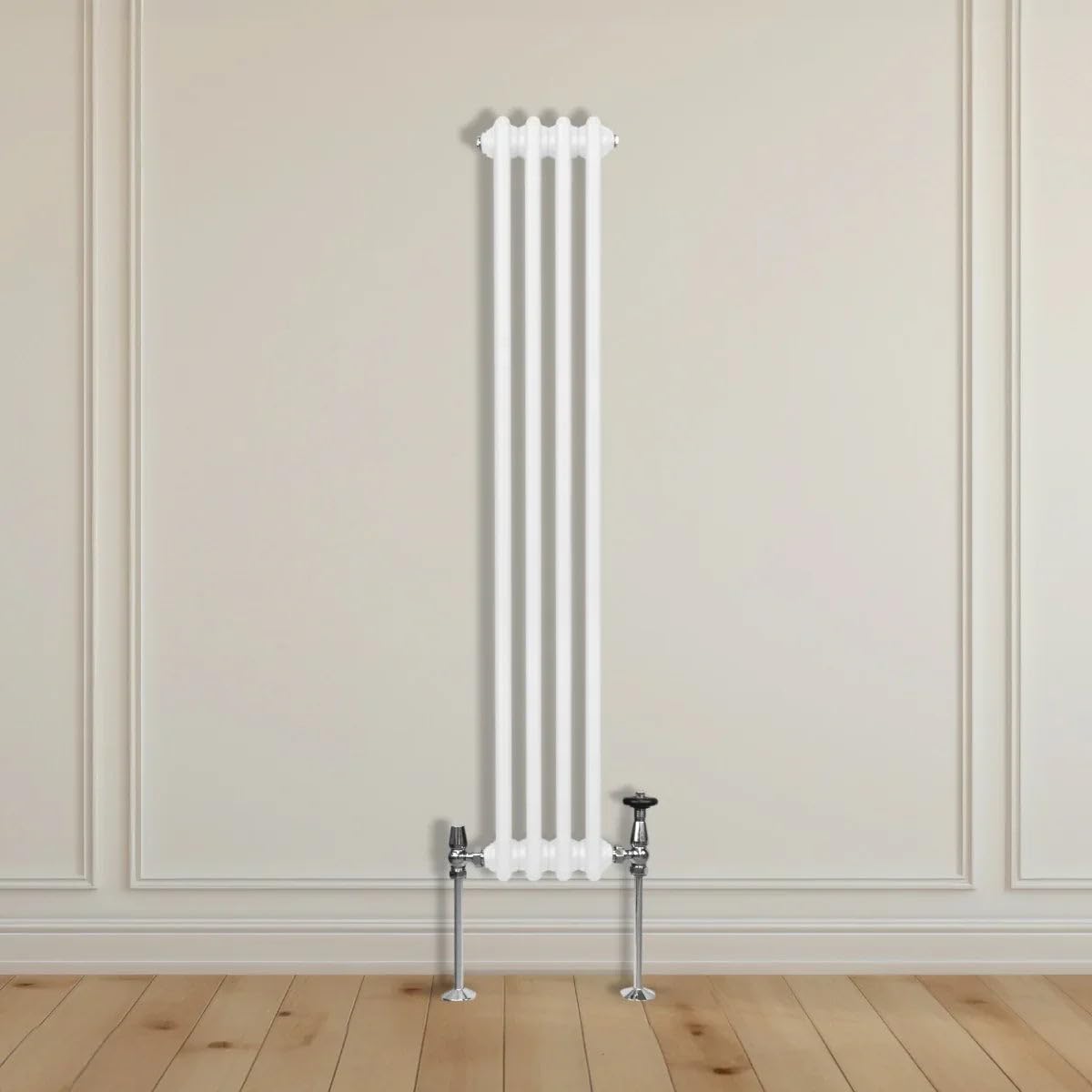 Tradycyjny grzejnik 2-kolumnowy 1500 mm x 202 mm nowoczesny grzejnik centralny z połyskiem biały stal węglowa pionowy montowany na ścianie kuchnia salon łazienka szczotka do czyszczenia zestaw