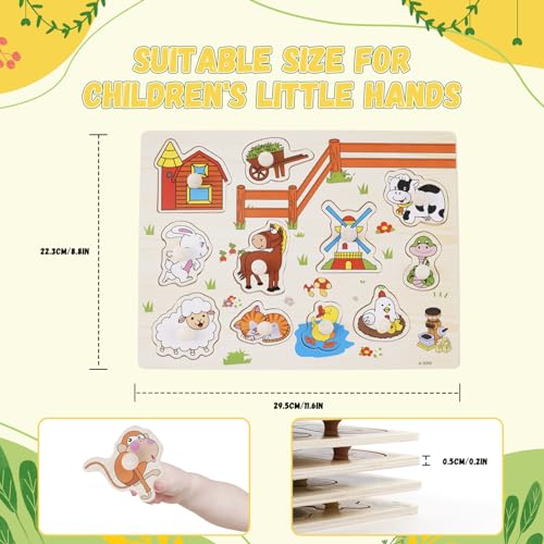 Wooden Peg Puzzles for Toddlers 6 Pack Wooden Jigsaw Set for Kids Preschool Educational Learning Gift Toys for Boys & Girls - Image 2
